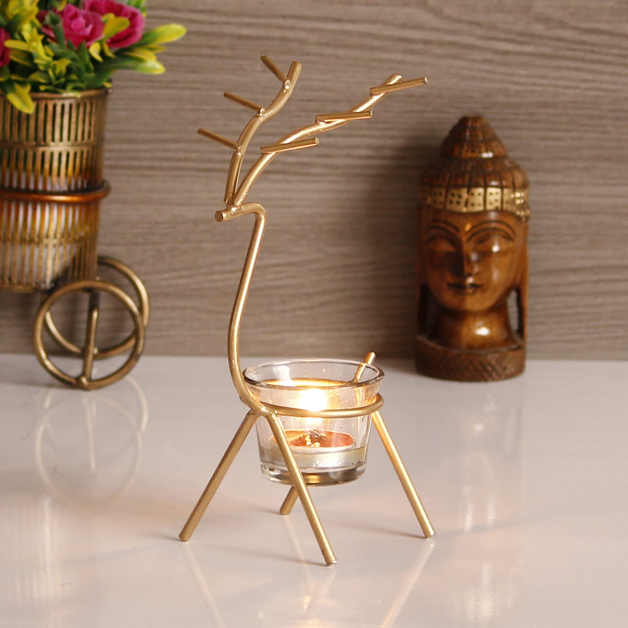 eCraftIndia Golden Metal Deer Shape Decorative Tea Light Candle Holder - Tea Light Holder - Christmas Diwali Decoration Items for Home Decor - T Light Candle Holder Gift for Diwali, Housewarming (B09H7BXGB1) Amazon Price History, Amazon Price Tracker