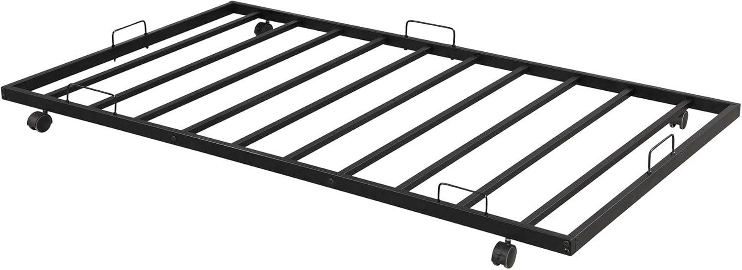 SOFTSEA Twin Over Twin Metal Bunk Bed with Trundle, Steel Bunk Bed with Safety Guard Rails for Kids Teens, No Box Spring Needed