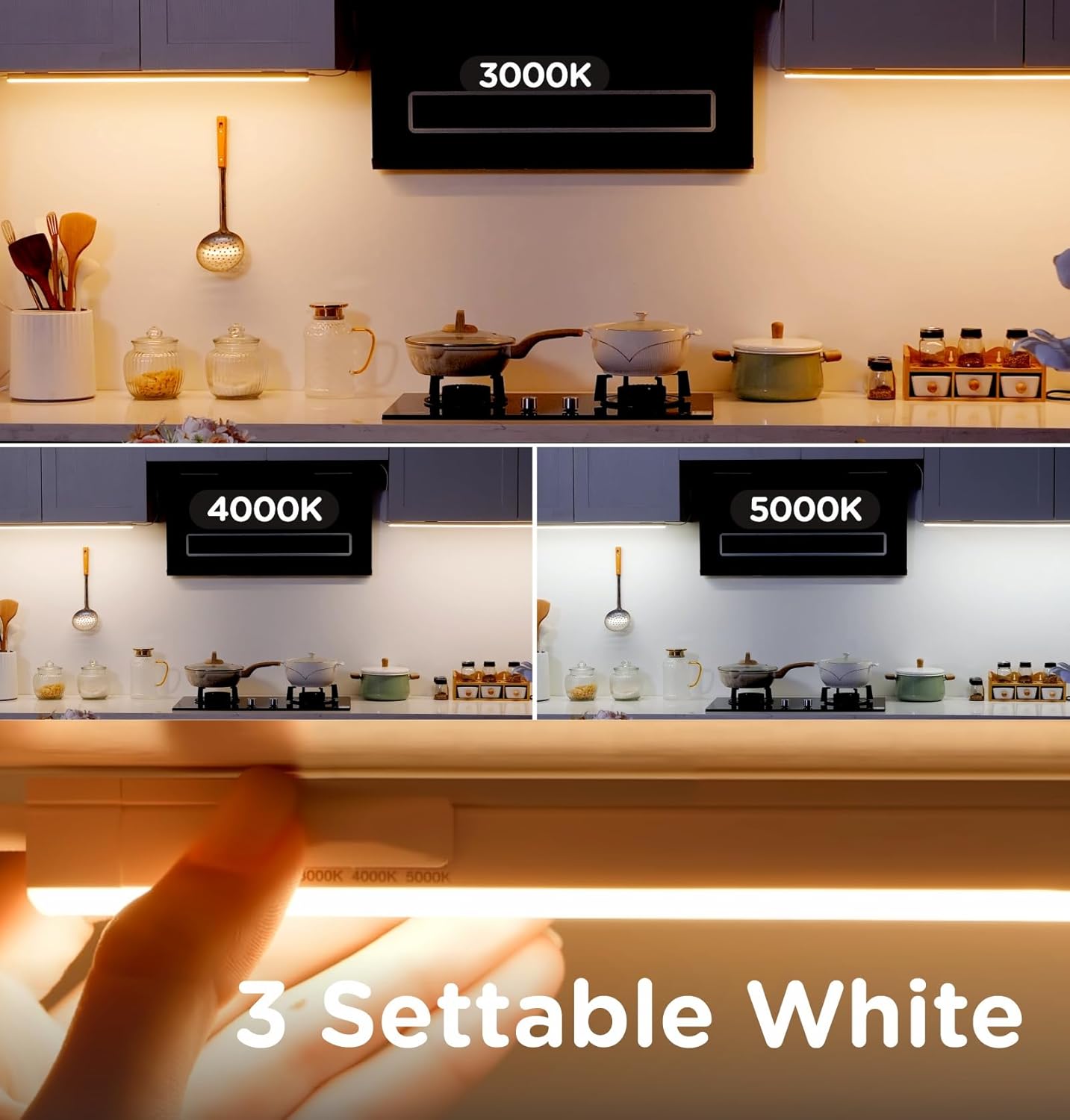 Under Cabinet Lighting Plug in 12in 2Pack AC120V 3CCT 3000/4000/5000K, Super Bright,Linkable Under Counter Lights for Kitchen, Ultra Slim LED Cabinet Light,ETL White