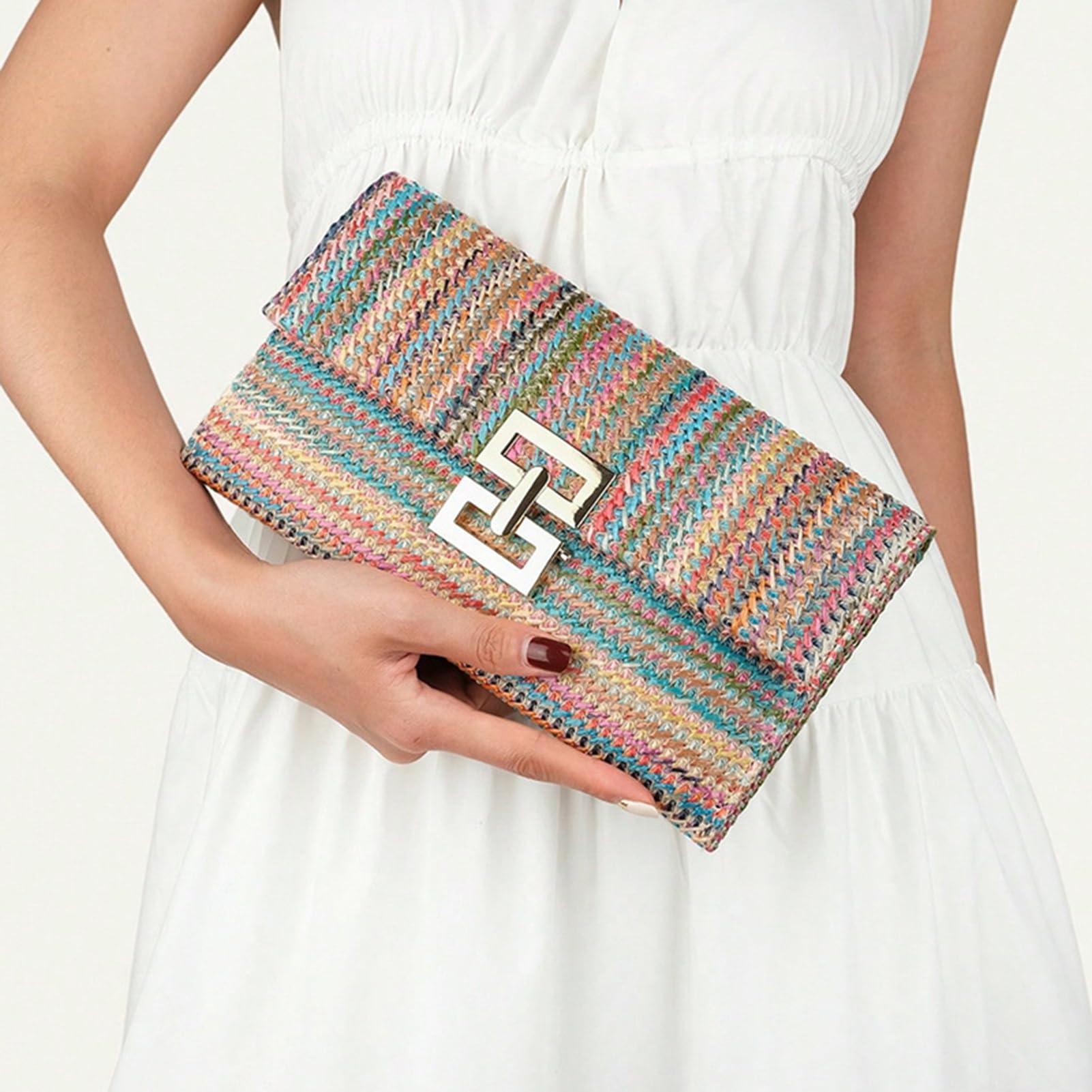 Yoakaiax Multicolor Clutch Purse For Wome Sparkling Envelope Evening Bag For Summer Beach Vacation, Bohemian Style Evening Clutch Bags Formal Party Clutches Wedding Purses Cocktail Prom Clutches