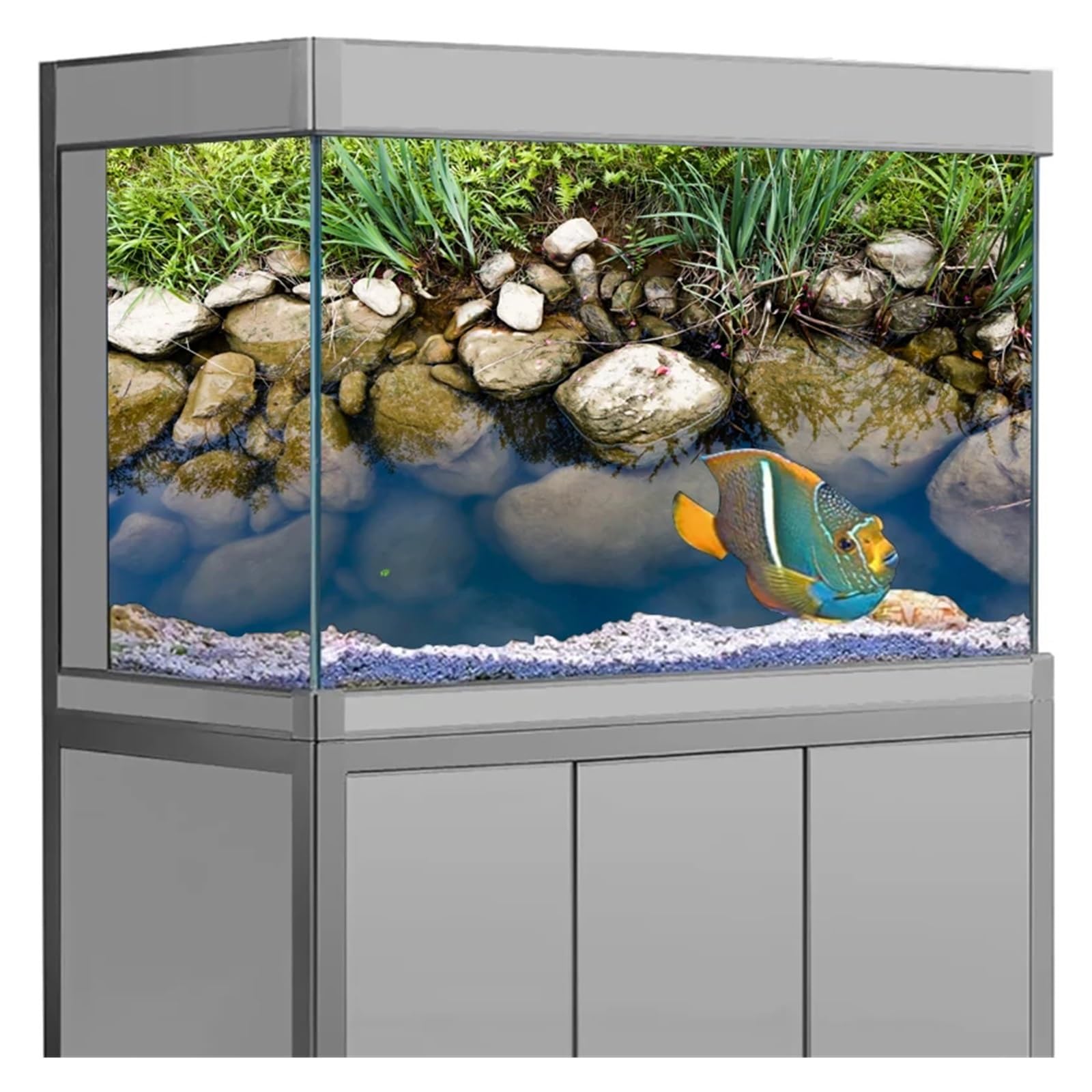 Poster Aquarium Affiche de Fond d'aquarium Effet 3D avec rochers rivière, Papier Peint Autocollant for Aquarium(54x122cm)