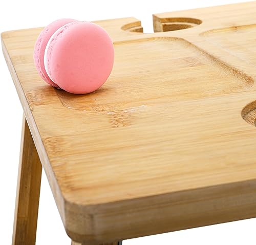 Miniatura 7 de Peohud Mesa Portátil de Picnic para Vino, Mesa Plegable de Picnic para Champán y Aperitivos, Mesa de Picnic Exterior de Madera con Soporte para