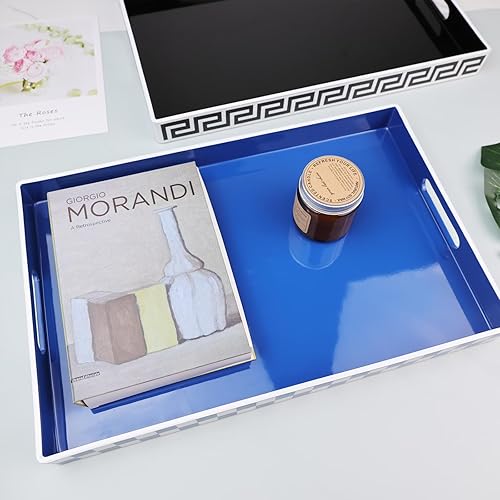 Miniatura 2 de Bandeja decorativa azul real con asas, bandeja rectangular versátil para mesa de café, otomana, ideal para servir, exhibir, organizar, 15.7 x 10.2 x