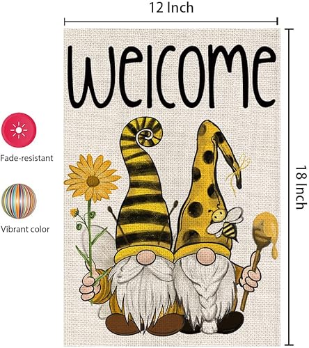 Miniatura 7 de Gnomos de verano - Bandera de jardín de bienvenida con girasol abeja miel patio 12 x 18 pulgadas pequeña decoración exterior de doble cara