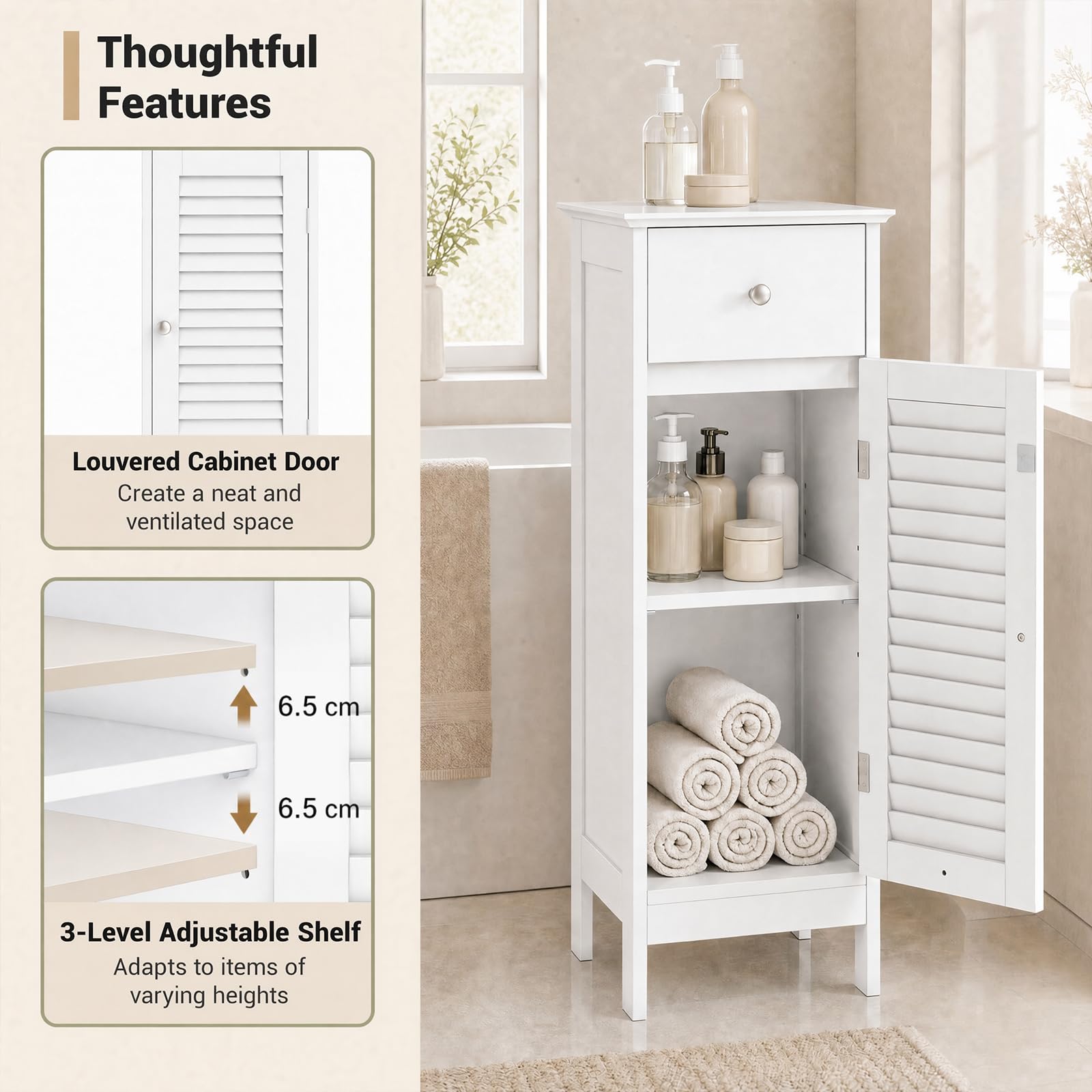 LIFEZEAL Meuble de Rangement pour Salle de Bain avec Étagère Réglable