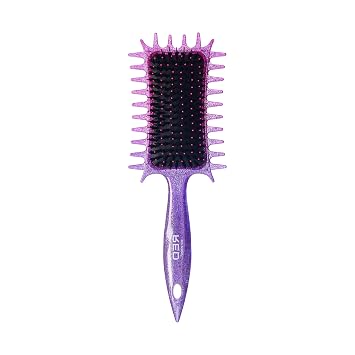 Red By Kiss Curl Art Styler Dual Brush Design with Nylon & Boar Bristles, 3-Sided Edge Comb, Enhances Curl Definition & Shine, Gentle Glide with No Damage Double Bristle, Purple Glitter
