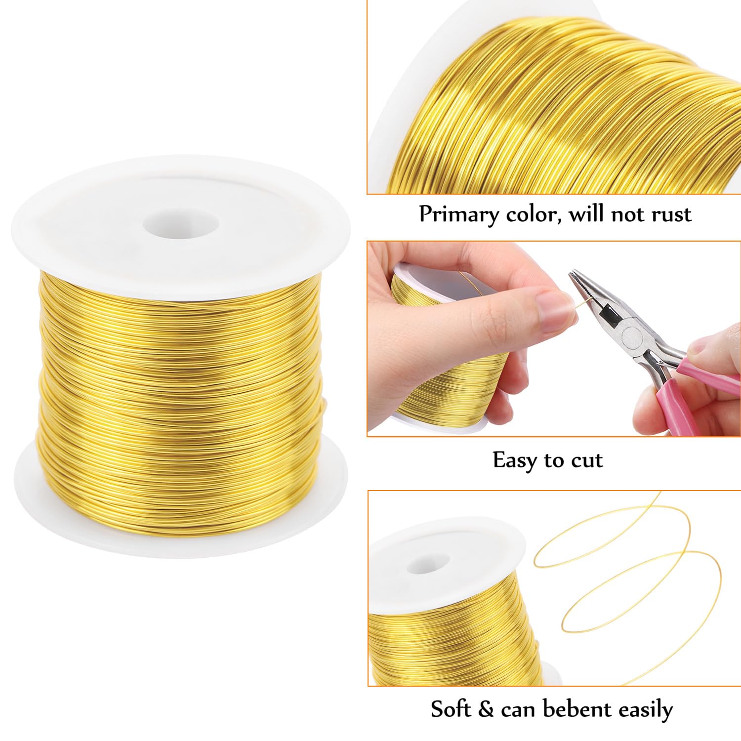 EVERMARKET Copper Jewelry Wire Craft Wire Tarnish Resistant Beading Wire for Jewelry Making and Crafting (Gold, 124Ft 22 Gauge)