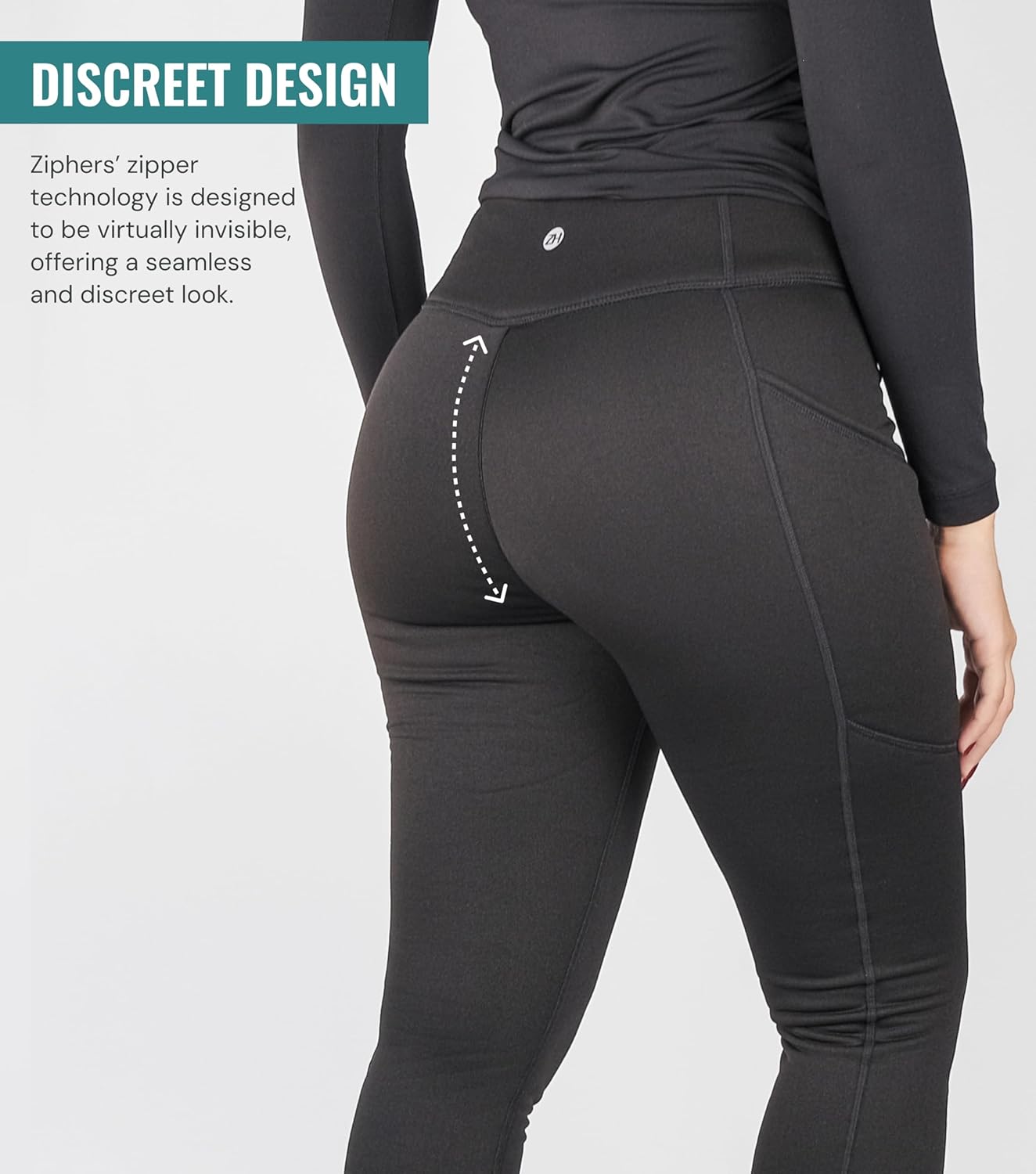 Fleece Lined Leggings for Women with Front to Back Zipper for Hiking Outdoor Wear | Thermal Black Tights with Side Pockets