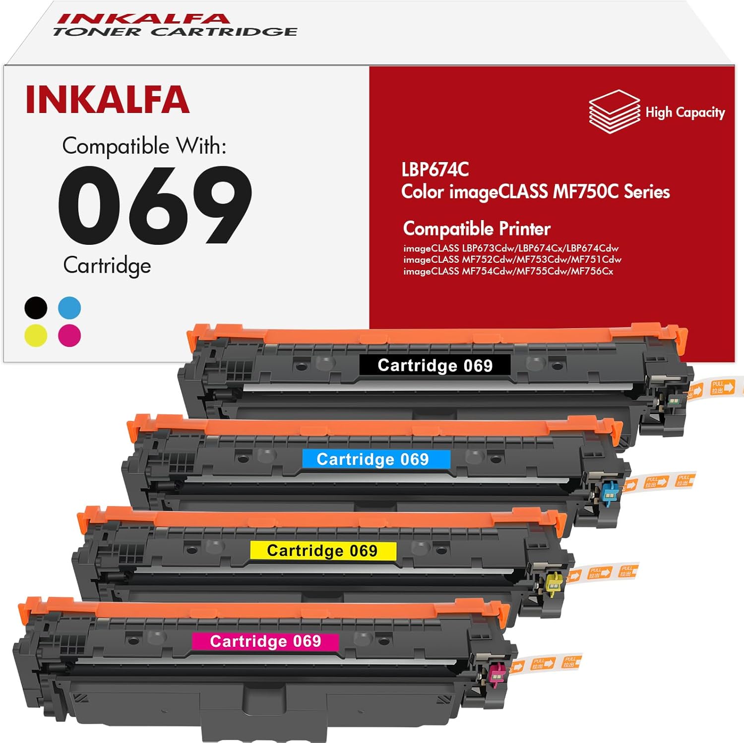 069 069H Toner Cartridge Set MF753Cdw Toner Compatible Replacement for Canon 069 069H for Canon Color ImageCLASS MF753Cdw MF751Cdw LBP674Cdw MF753 Printer Ink 4 Pack |Black Cyan Magenta Yellow|