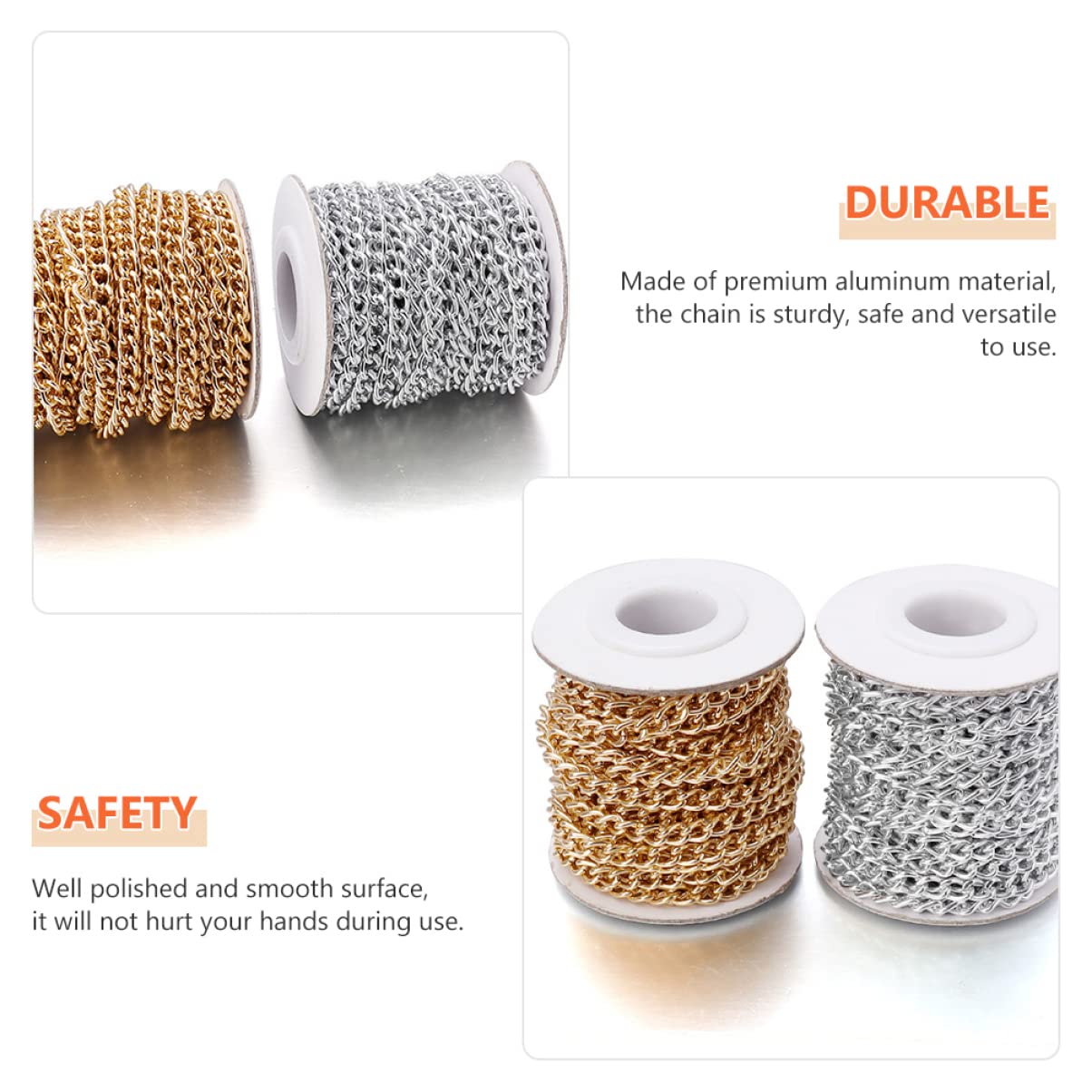 ifundom Lot De 5 Rouleaux De Chaînes en Aluminium À Maillons Torsadés pour À Vêtements À Bandoulière Fourre-Tout