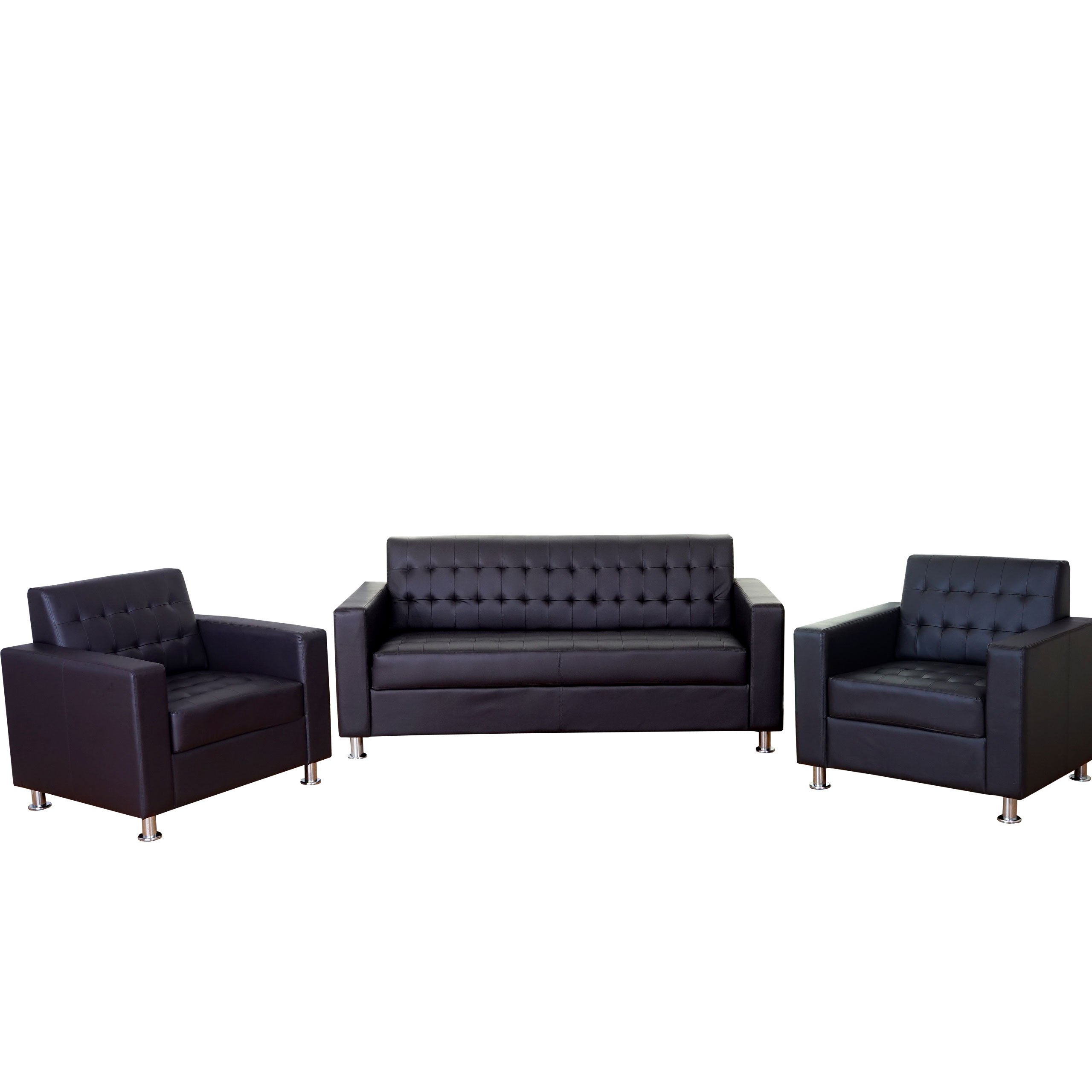 Mendler 3-1-1 Sofagarnitur Kunda-AM, Couch Loungesofa Kunstleder, Metall-Füße - Coffee