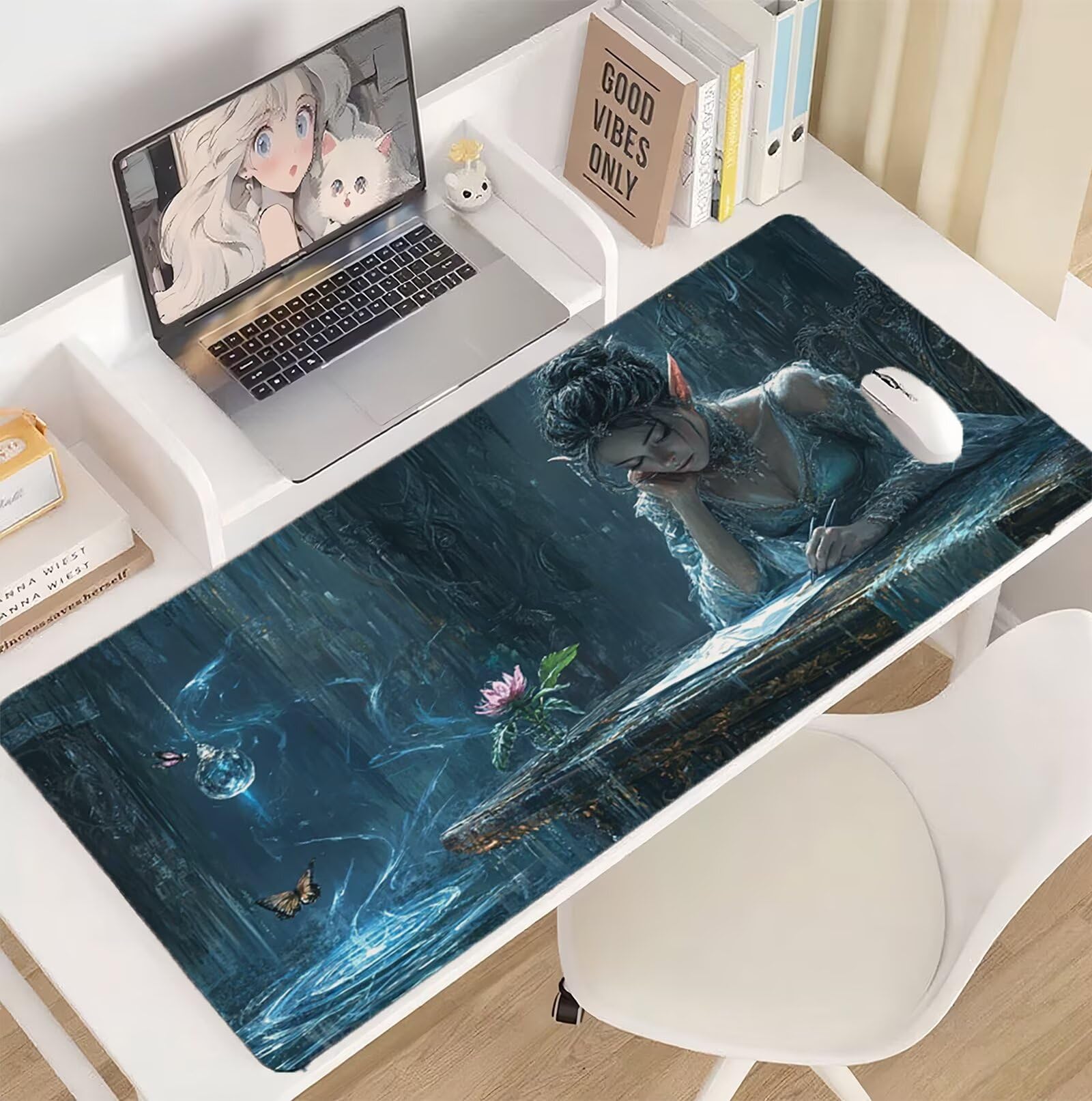 Podkładka pod mysz elf 1500 x 800 mm dziewczyna podkładka pod mysz duża japońska podkładka pod mysz antypoślizgowa gumowa powierzchnia szwy na krawędziach mata biurkowa do komputera domowego biura