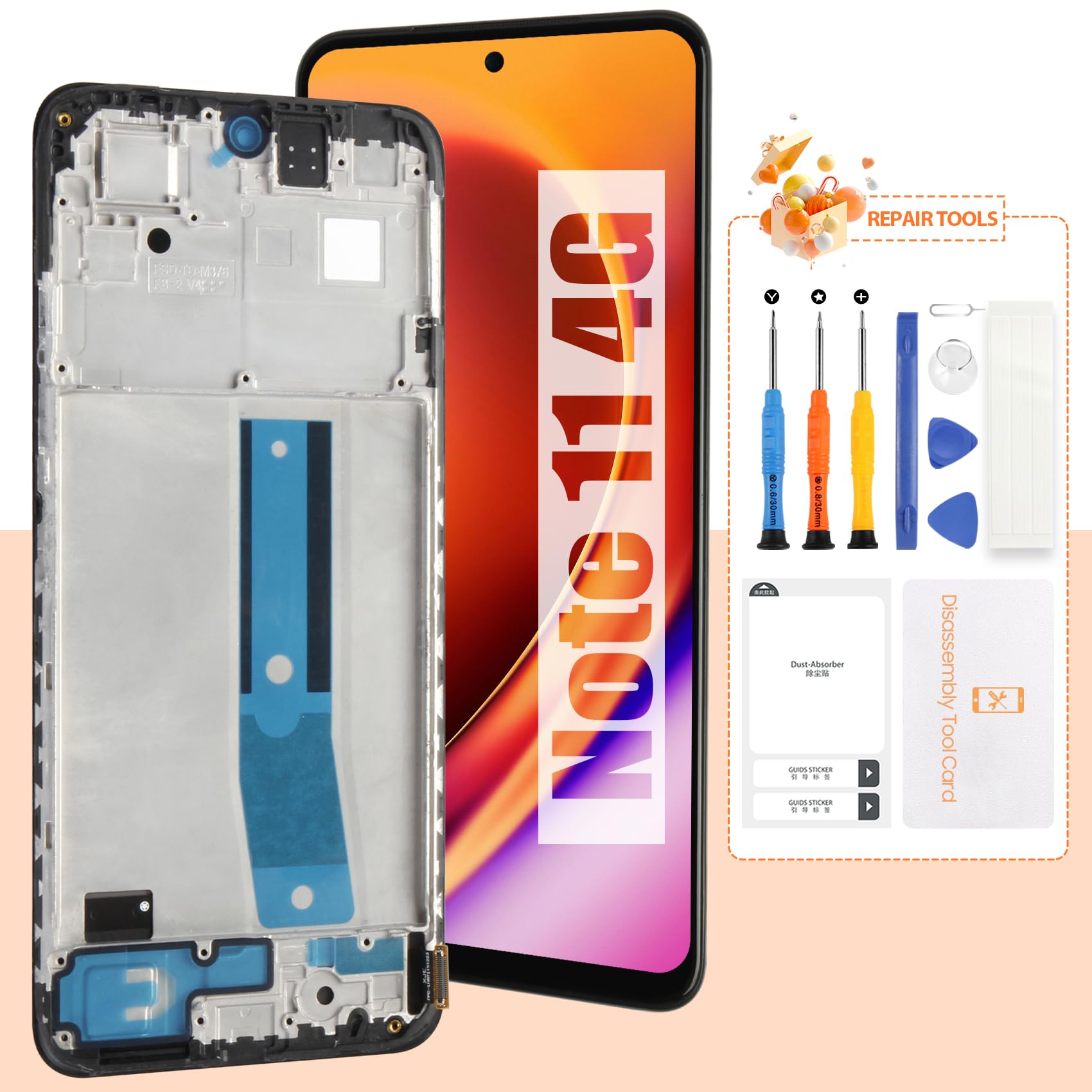 VETRO TOUCH DISPLAY PER XIAOMI REDMI NOTE 11 PRO OLED 4G 5G 2201116TG NERO