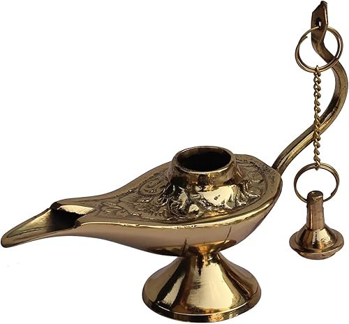 Miniatura 4 de SouvNear Lámpara de aceite Aladdin de 4.2 pulgadas, genio  Chirag ornamentado, latón dorado, juguetes vintage y regalos para niños, fiesta de