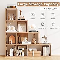 Vista 4 de Estantería de 4 niveles, estantería escalonada con 6 cubos de almacenamiento separados, estantes y estanterías de madera, estante de exhibición