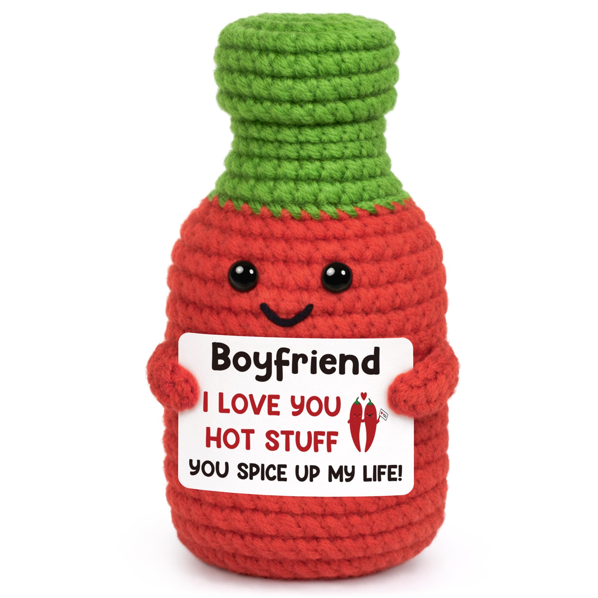 Anniversary Men Gifts for Boyfriend Him Birthday for Boyfriend from Girlfriend, I Love You Boyfriend's Sweet Day Romantic Gift Funny Handmade Crochet Hot Sauce Gift for Couple