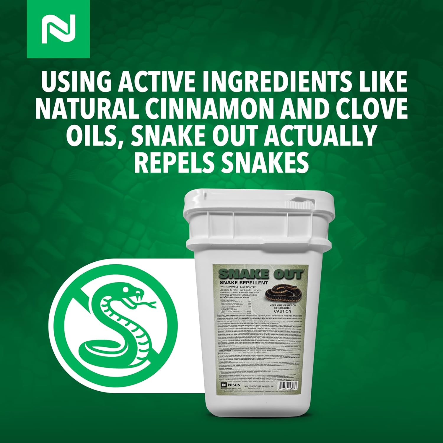 Nisus Snake Out Snake Repellent, Biodegradable, Safe for Pets and Children, Easy Application for Yards, Gardens, and Sheds, 25 lbs
