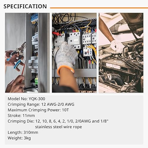 Miniatura 2 de Herramienta de prensado hidráulico de 10 toneladas, rango 12 AWG-20 AWG, crimpadora hidráulica con 9 pares de troqueles para cable hidráulico, cable