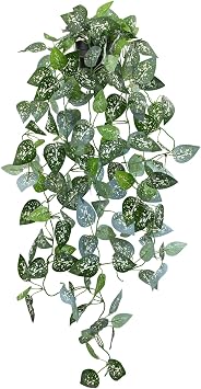 LOYWREE 39-in Long Fake Hanging Plant with Pot Faux Pothos Artificial Potted Plants Small Faux Ivy Vine Plant for Indoor Outdoor Aesthetic Office Living Room Shelf Decor Black Pot