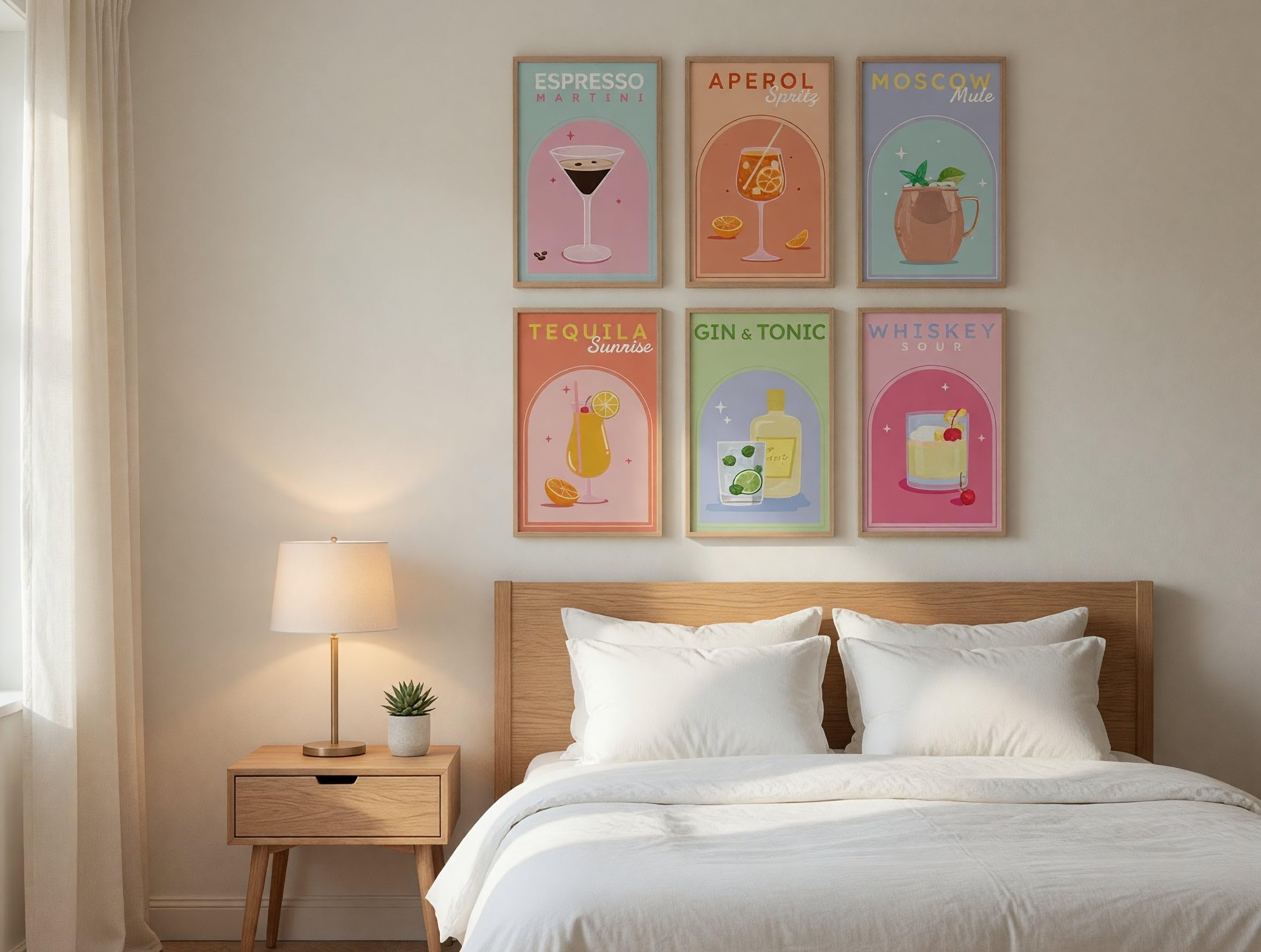 Lot de 6 affiches de cocktails, affiches rétro du milieu du siècle, décoration murale colorée de style Bauhaus pour cuisine, décoration de bar, téléchargement numérique - France