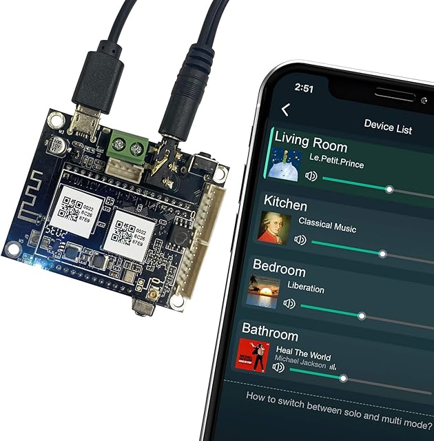 WiFi & Bluetooth receiver Audio Preamplifier Board, Wireless Multizone Home Stereo Music Receiver Circuit Module with Airplay Spotify Connect and Remote Control for DIY Speakers-Up2stream Mini V3