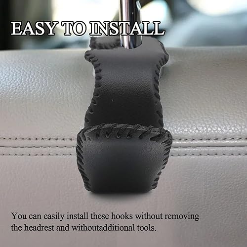 Miniatura 5 de 2 ganchos de cuero para reposacabezas de automóvil, ganchos para asiento de automóvil, accesorios interiores para colgar bolsos, bolsas y abrigos