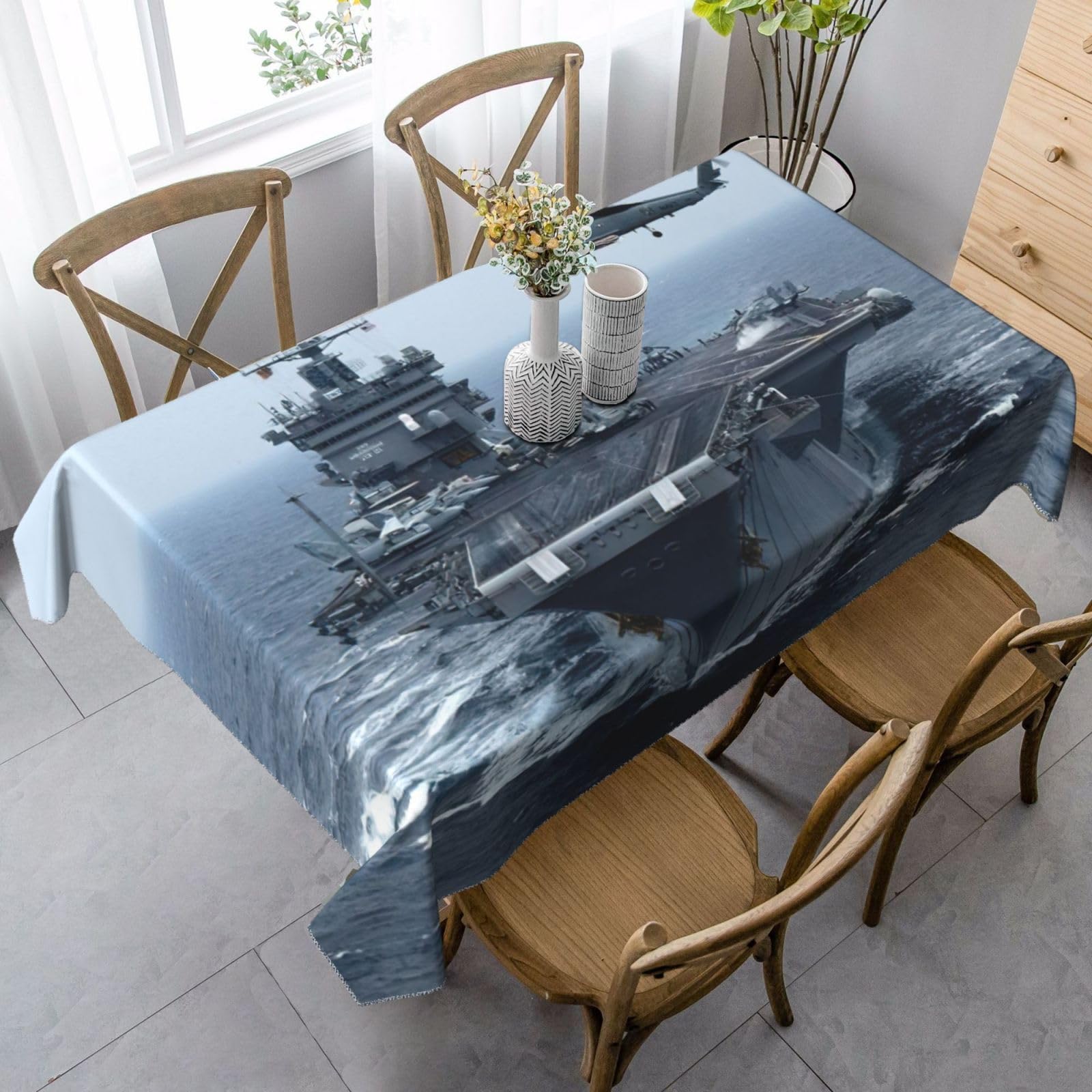yagDAA Aircraft Carrier Print Rectangle Tablecloth Table Cover Indoor Outdoor Dining Room Kitchen Table Cloth 140x90cm