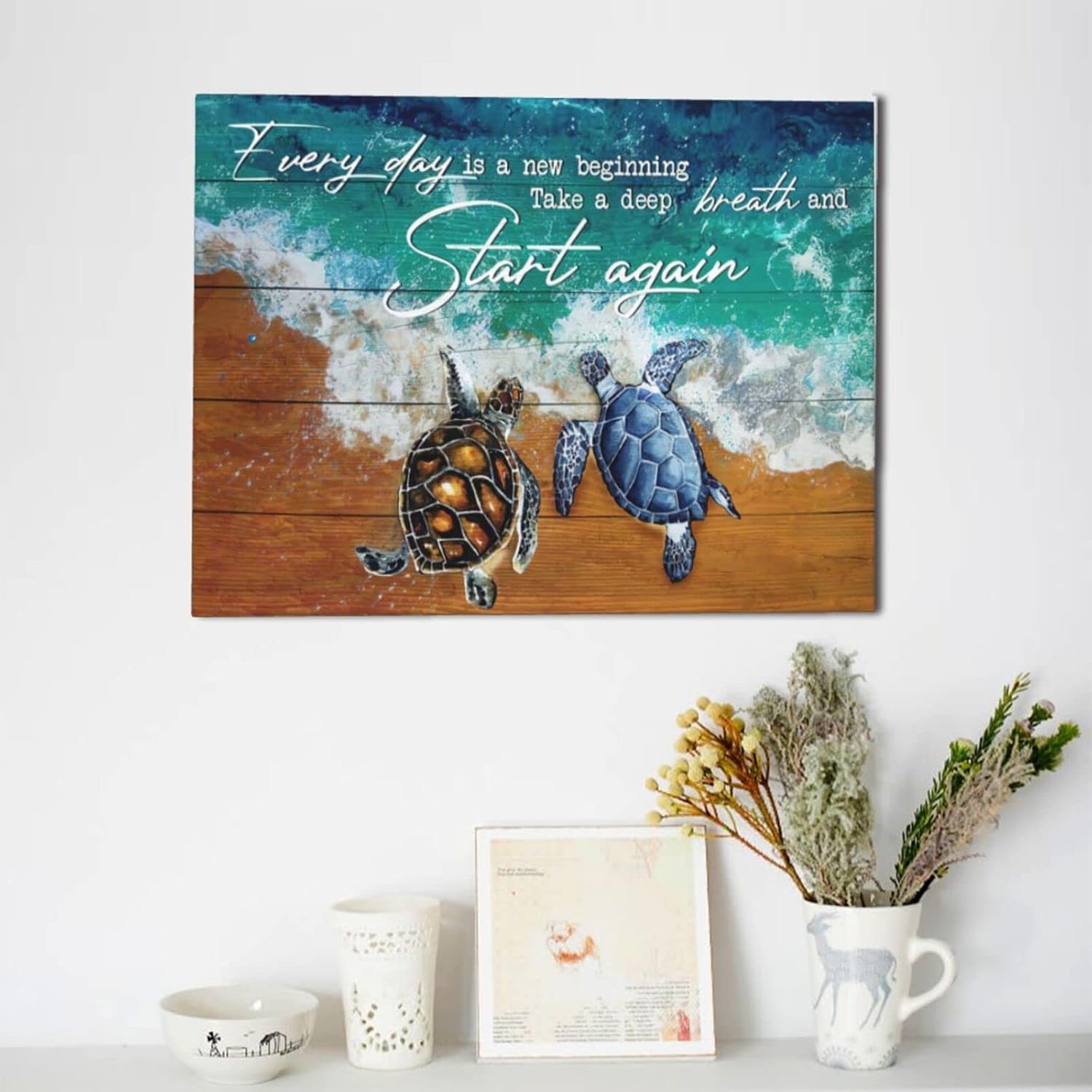 Vintage Ocean Sea Turtle Wall Art God Says You Are Sea Turtle Inspirational Quotes Prints Canvas Motivational Wall Decor Artwork For Bedroom Dorm Living Room Bathroom 12x16inch
