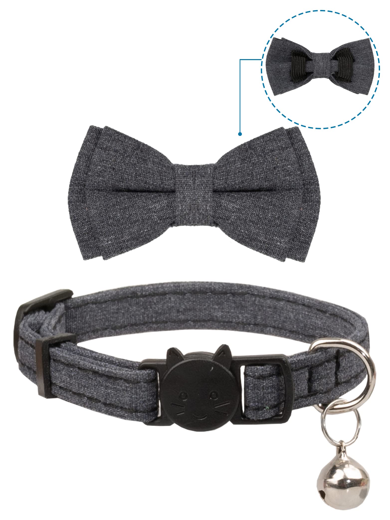 Katzenhalsband, mit Sicherheitsverschluss und Glöckchen, verstellbar, einfarbig, 2 Stück, Grau