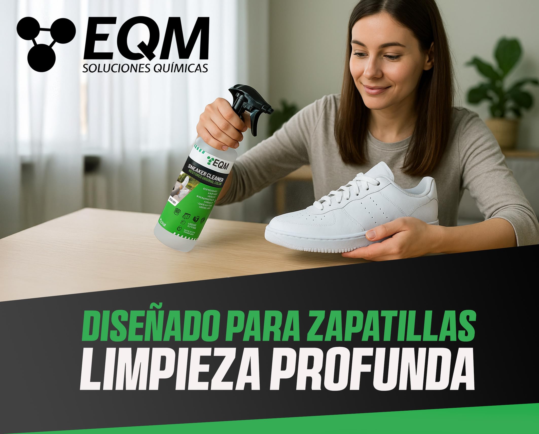 EQM - ECO-221 - Limpiador de Zapatillas - 500 ML - Fórmula Profesional para Cuero, Lona y Malla - Limpia en Profundidad, Renueva y Protege las Zapatillas