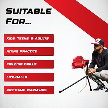 Heater Sports Slider Lite 360 Baseball Pitching Machine with Automatic Ball Feeder - Accurate 360-Degree Delivery, Durable and Portable Training Tool for All Ages