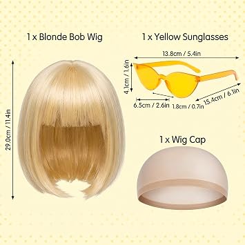 Blonde Bob Wig with Fringe and Glasses, Short Blonde Wig for Cosplay Events and Music Festivals, Costume Set for Themed Parties and Daily Fashion Styling