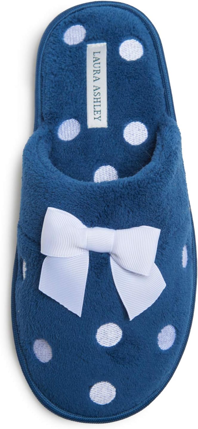 Laura Ashley Ladies Embroidered Soft Terry Scuff Slipper Small Atlantic Blue