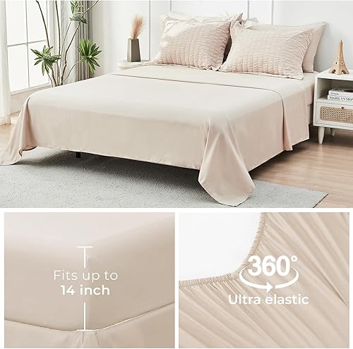 Miniatura 7 de HYMOKEGE - Juego de edredón tamaño queen, color beige, de sirsaca, de 7 piezas, para todas las estaciones, en una bolsa, para dormitorio, sábanas,