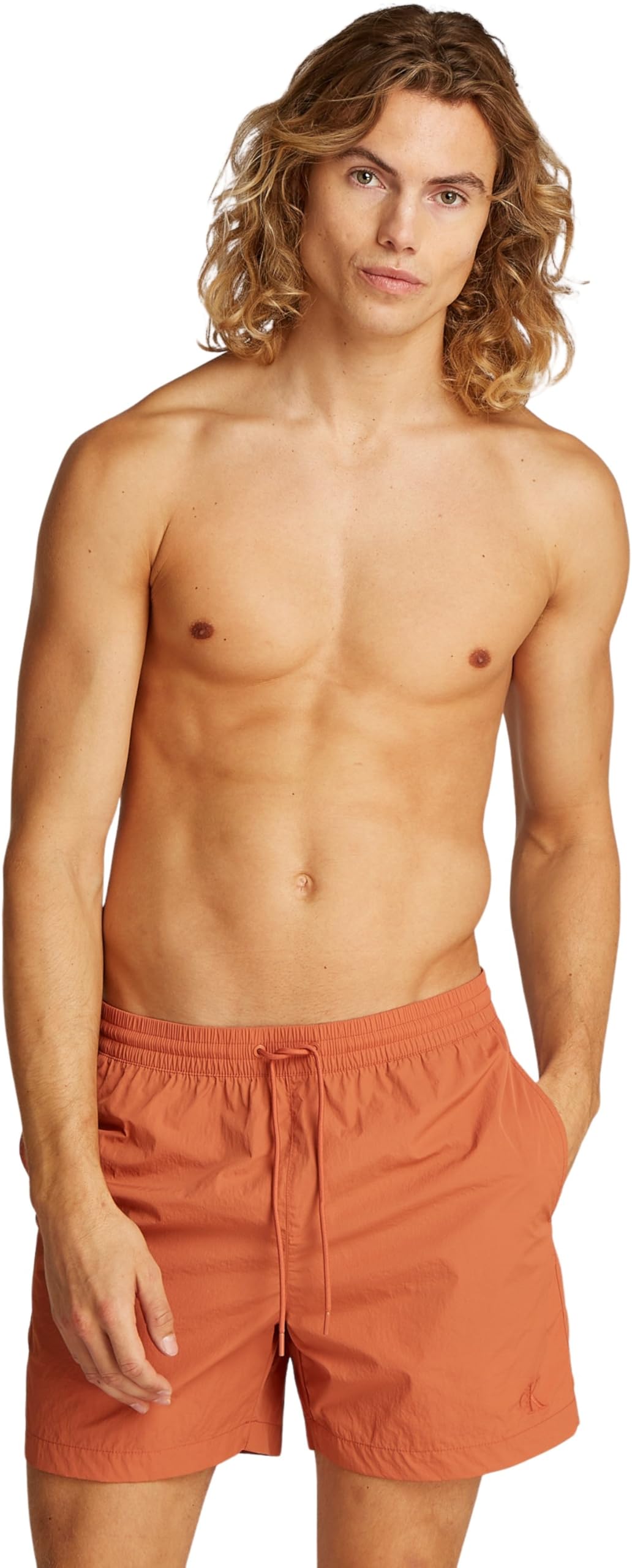 Calvin Klein Men's Medium Drawstring Mid Length Swim Shorts, Orange (Aragon), XL