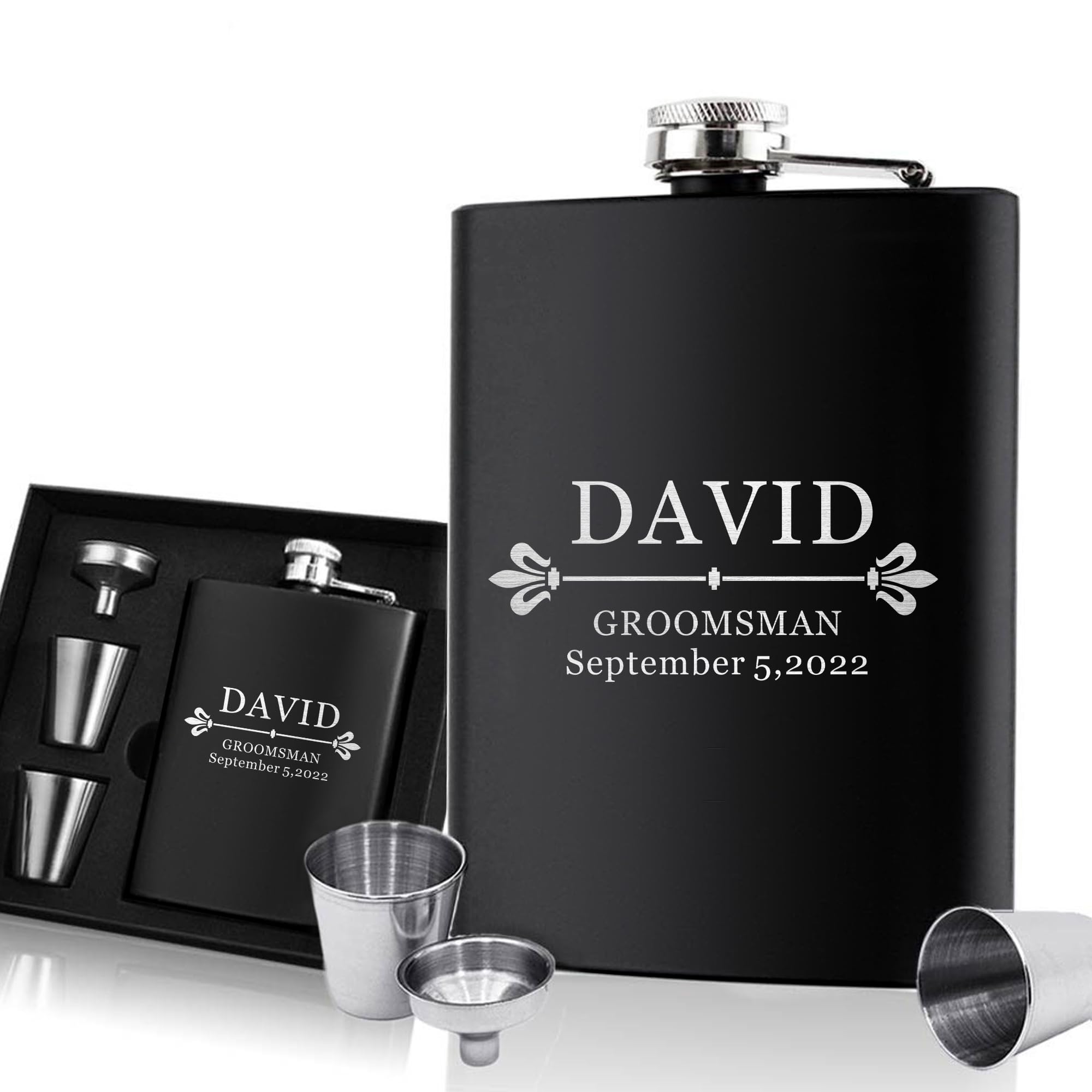 Wedding Gift Flask Personalised Hip Flask Custom Engraved Hip Flasks for Men Best Man Groomsman 6oz Stainless Steel Flask for Him Best Man Groomsman Gift for Occasion (Design 1)