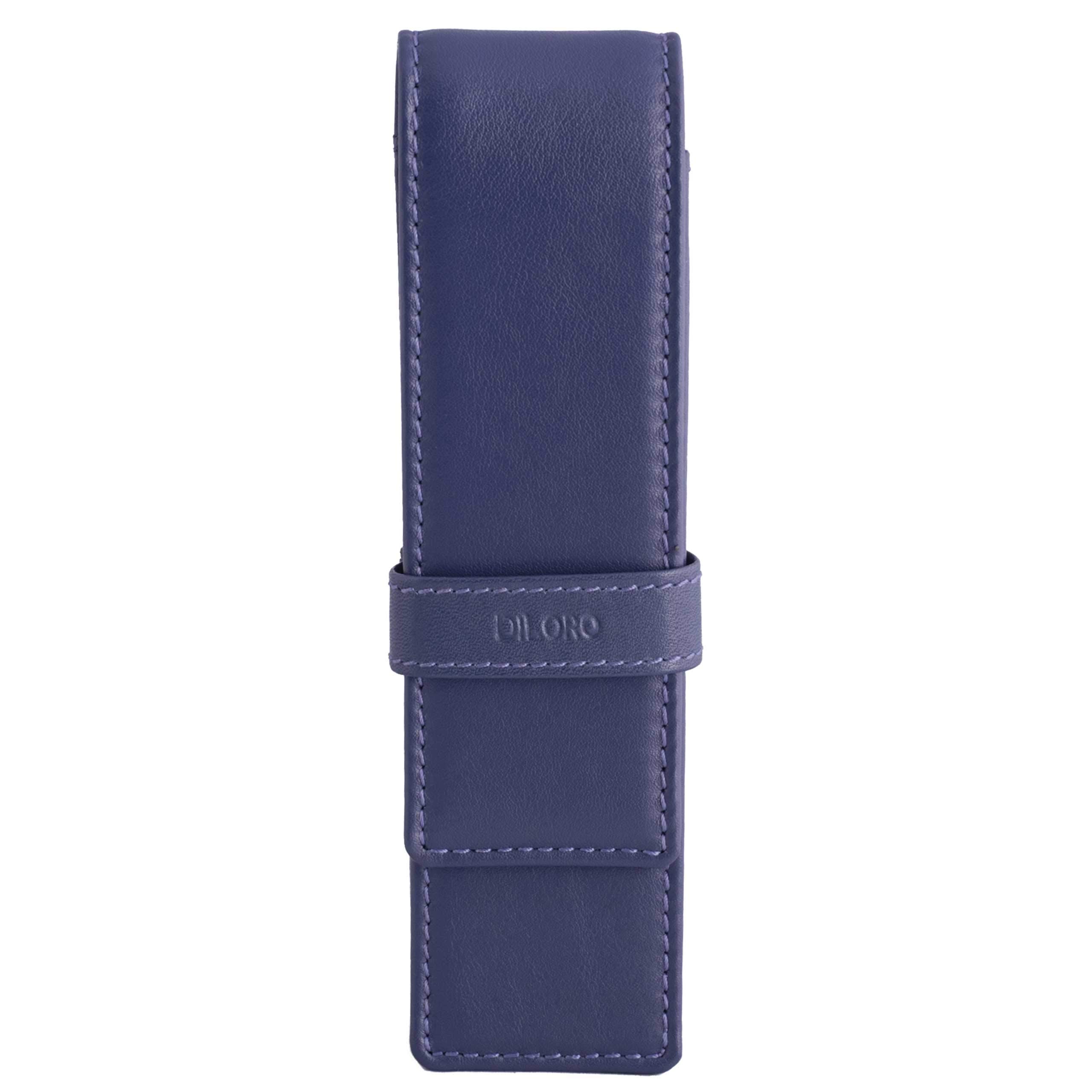 DiLoro Leather Double Pen Case Pencil Pouch Holder for Two Fountain Ballpoint Rollerball Pens and Pencils (Violet) — image 1