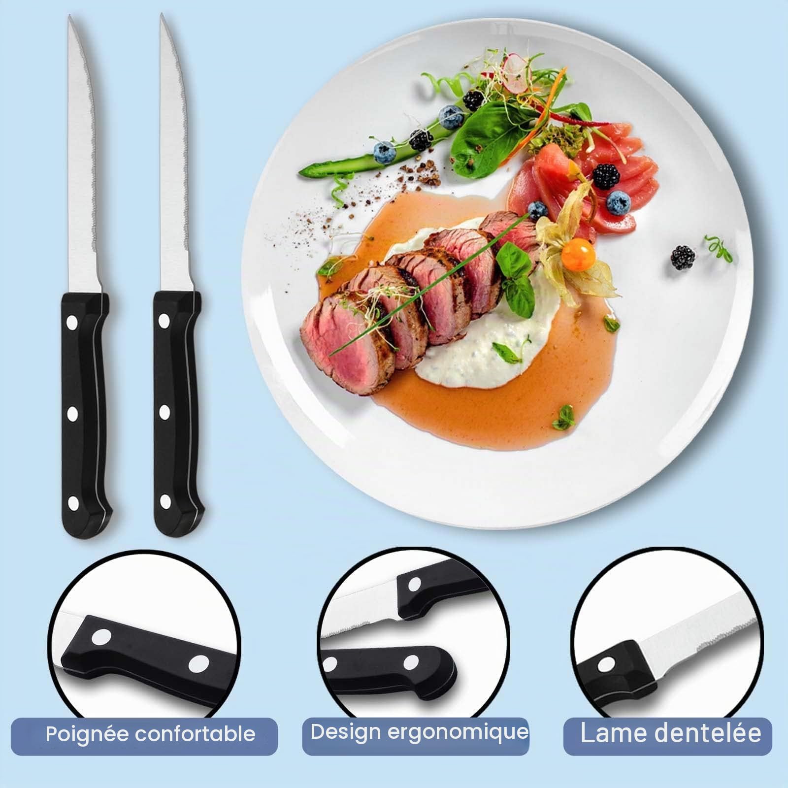 BEWOS Ensemble de couverts 72 pièces avec couteaux à steak pour 12 personnes, Couverts de table en acier inoxydable de qualité supérieure, Couverts polis miroir, lavables au lave-vaisselle