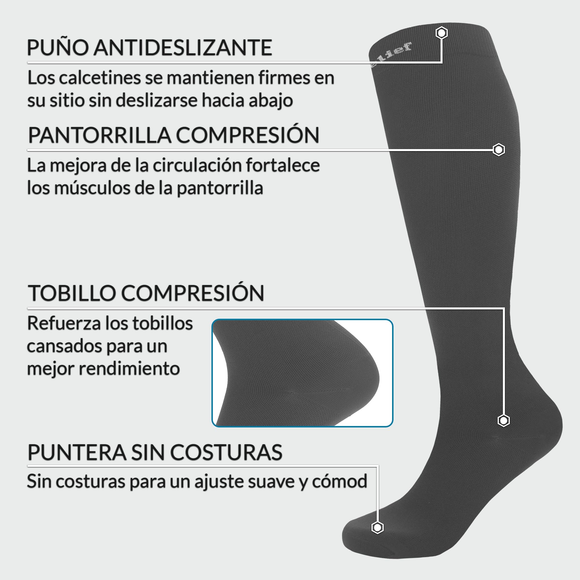 360 Relief Medias de Compresión Mujer y Hombre - 1 Par Calcetines de Compresión para Deportes, Correr, Volar, Viaje, Trabajo, Footing - S/M Beis con Bolsa de Malla — view 43