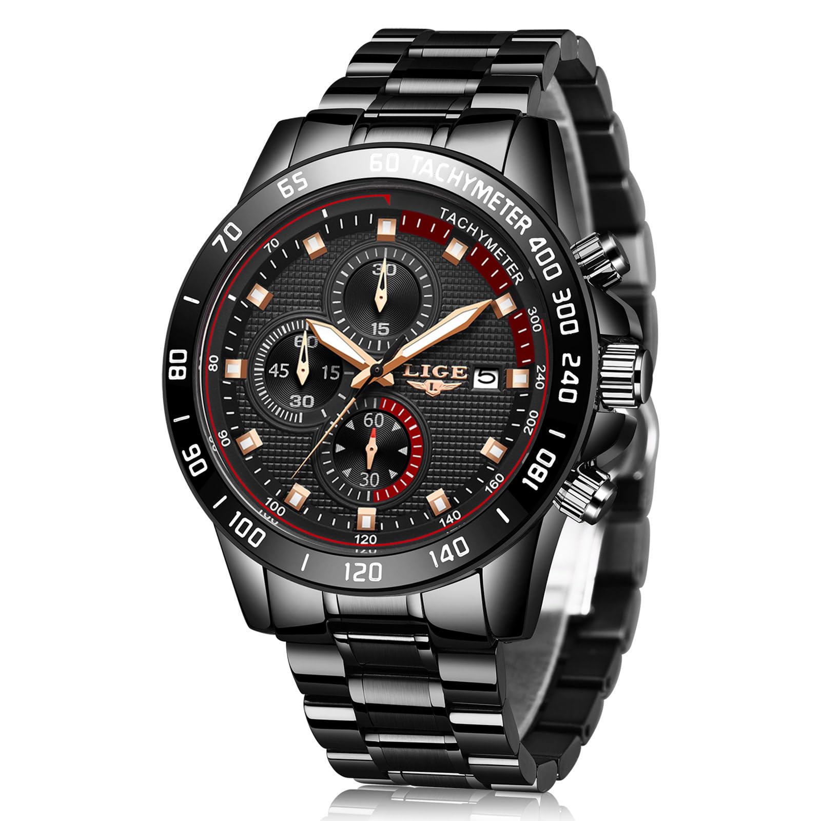 LIGE Herren Uhren Wasserdichter Sport Chronograph Analoge Quarzuhr Edelstahl Business Armband ArmbanduhrHerrenuhr