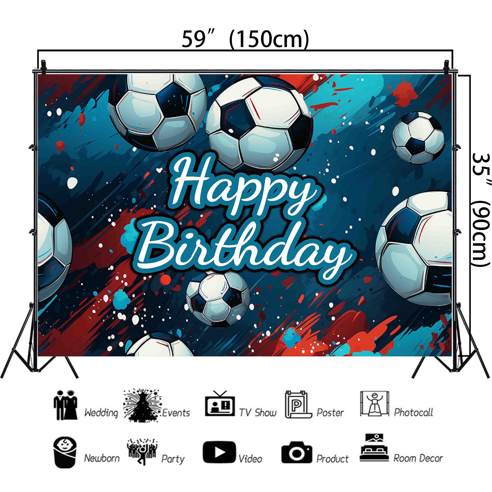 Fußball-Hintergrund Für 2. Geburtstag – 1,5 X 0,9 M, Vinyl, Für Sport-Mottoparty, Jungen & Mädchen
