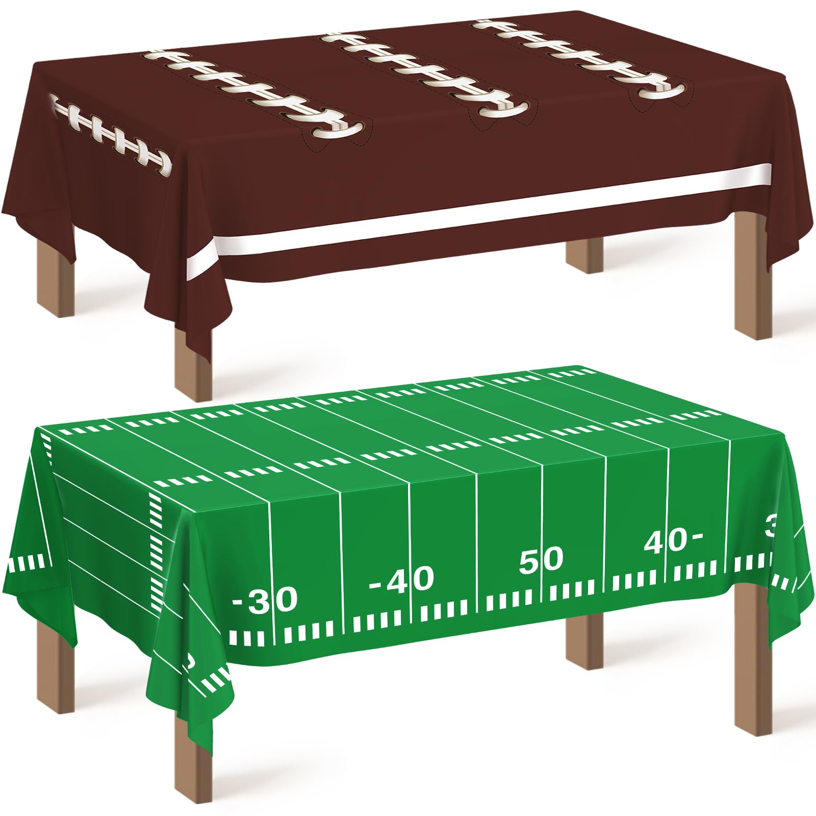 Football Party Decorations, 2 Pack Disposable Tablecloth, Plastic Touchdown Table Cover for Birthday Party Decor Supplies Gameday Tailgate Decorations