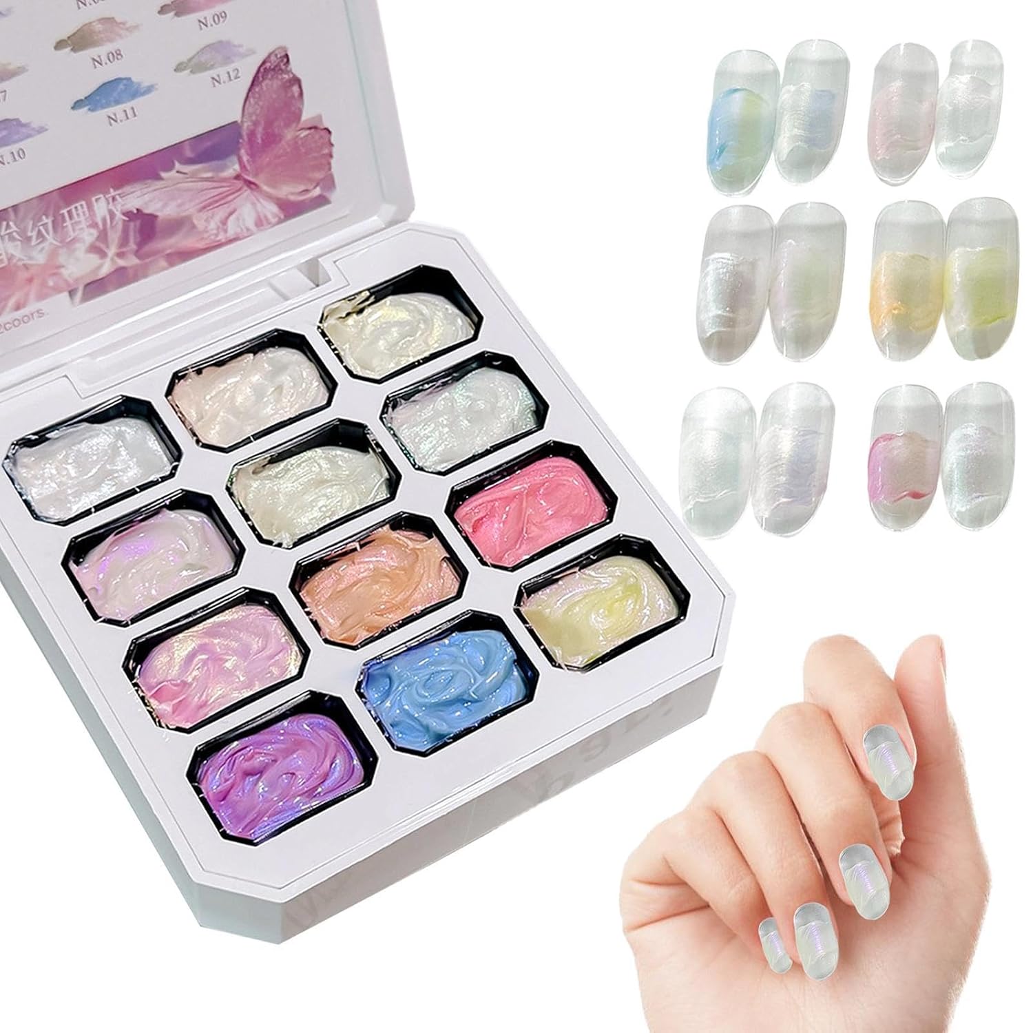 Nail Paint Set, Color Gel Palette Box, 12 Shade Manicure Art Kit Beginner Friendly Pack, Easy Apply Beauty Gel System, Creative Nail Style Kit for Home Dorms Apartments Travel Use