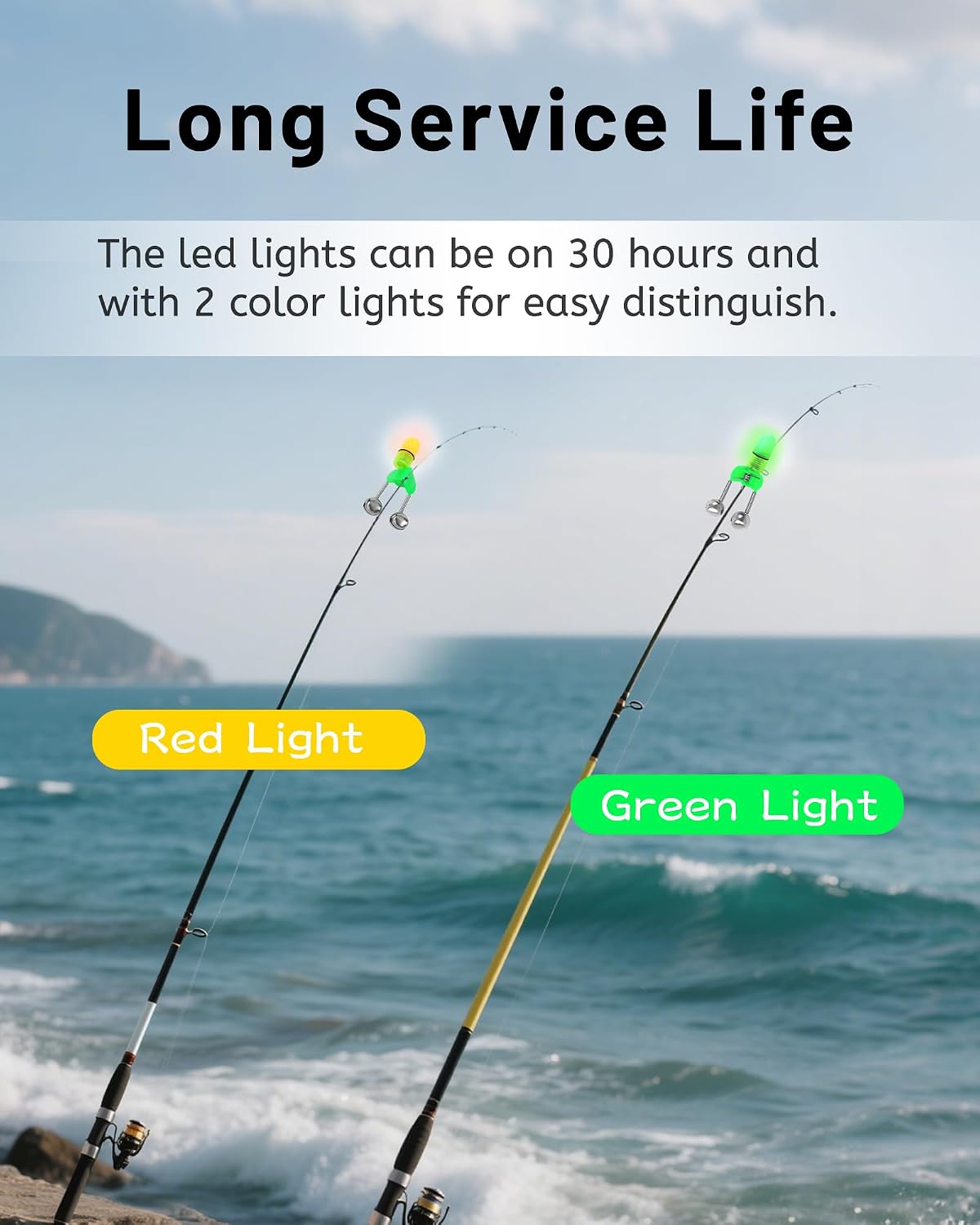 DAFURIET Fishing Alarm Bells, 50PCS Plastic Fishing Rod Clips with Dual Alert Bells /20PCS with Led Lights thumbnail