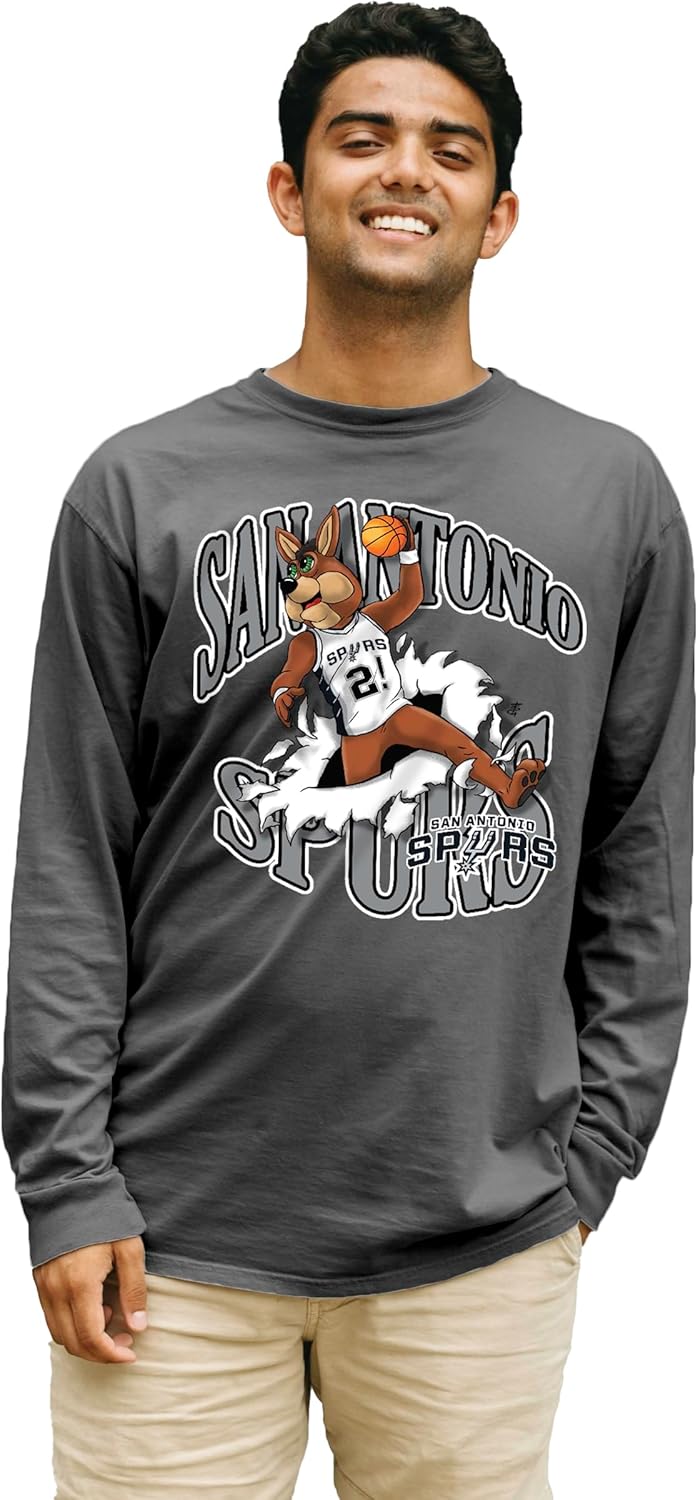 Blue 84 NBA Unisex-Adult NBA Officially Licensed Long Sleeve T-Shirt Ringspun Slam Mascot Black