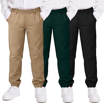 3 Pack Boys School Uniform Pants Pull on Joggers