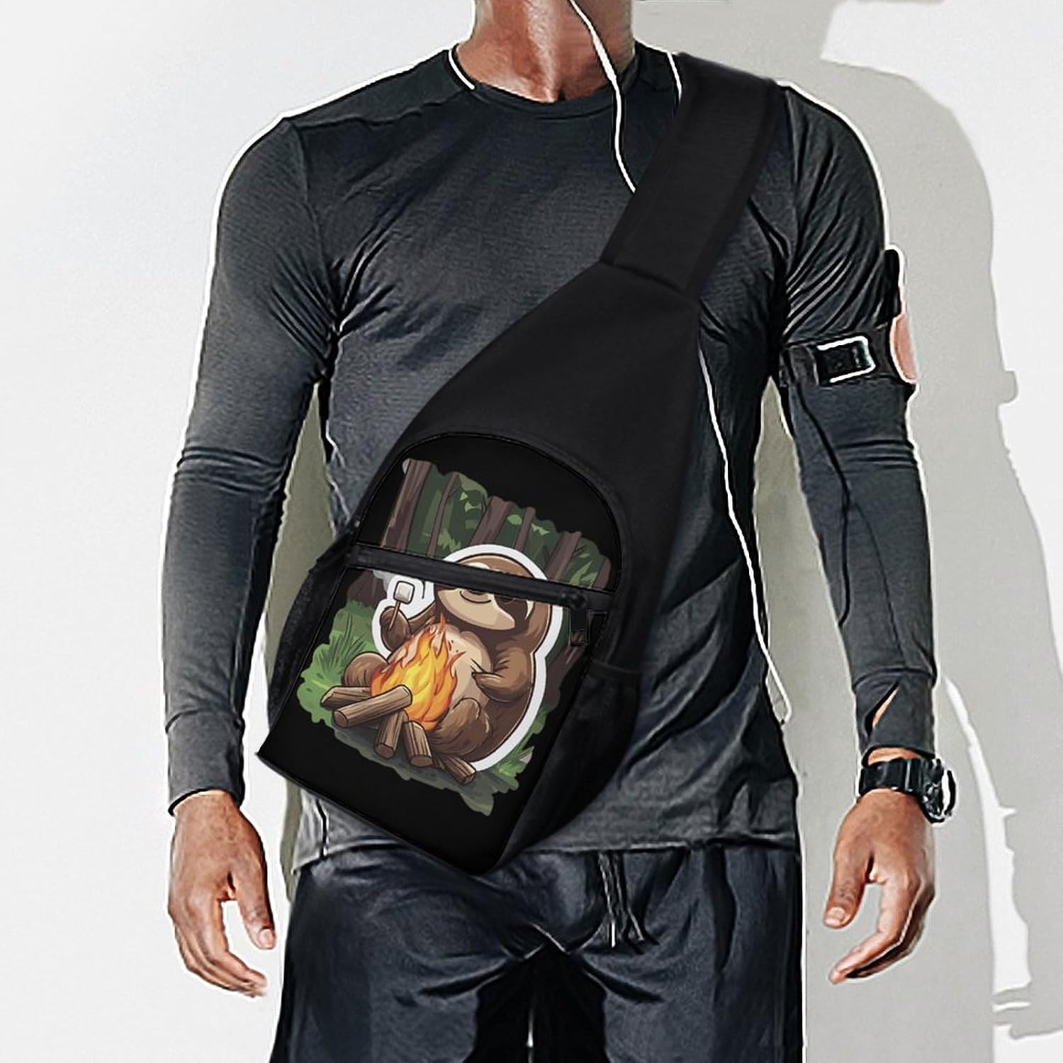 Campfire Sloth Crossbody Sling Backpack Chest Bag Daypack | unisex,trendy,with convertible and detachable shoulder strap,side pockets