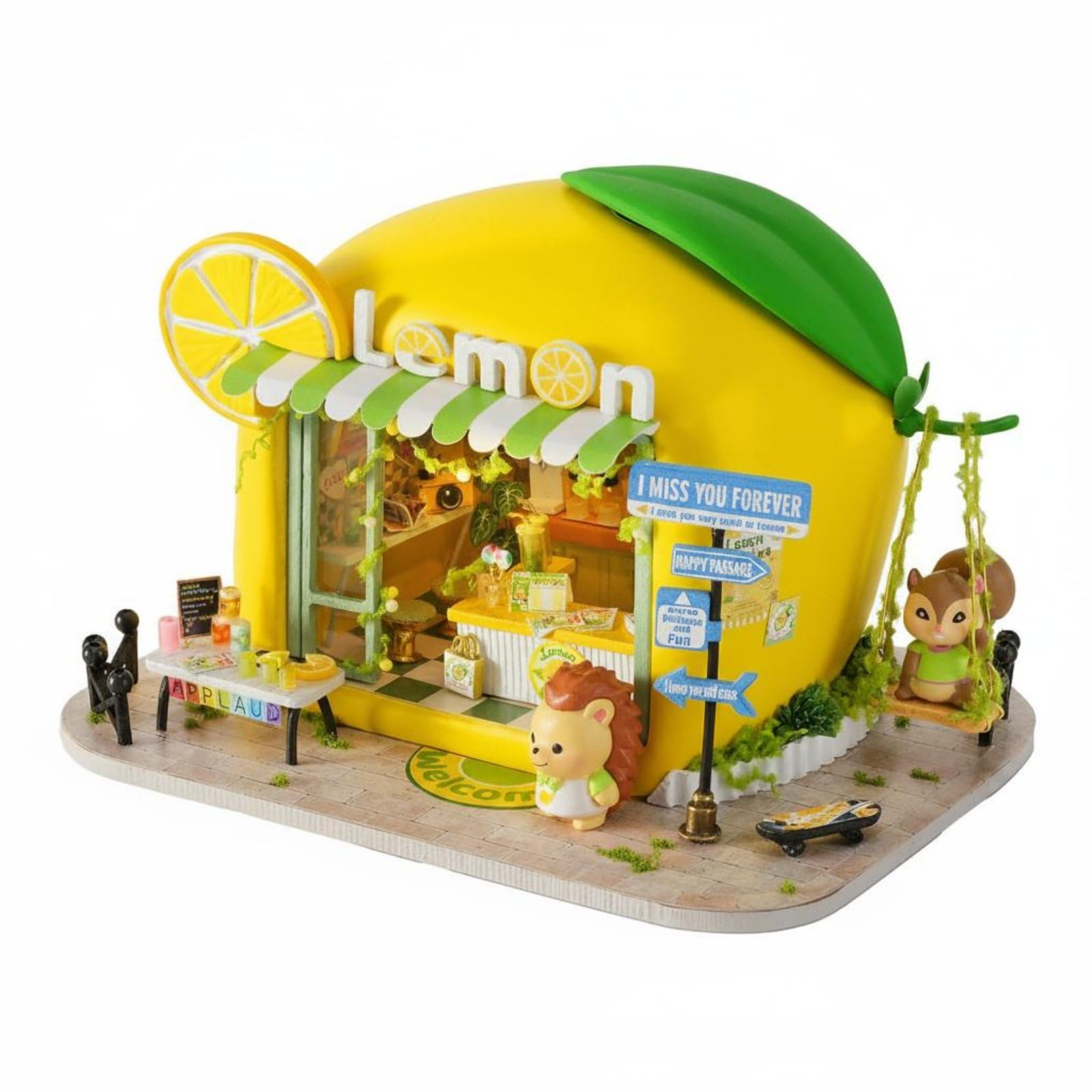 Scène Industrielle Maquette Miniature Boutique Maison Figurines Décor Résine Bois Tissu à Construire avec Éclairage LED pour Collection et Exposition, Color to 4