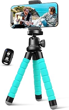 Aureday Phone Tripod, Flexible Tripod for iPhone and Android, Portable with Wireless Remote and Clip for Video Recording/Vlogging/Selfie Blue