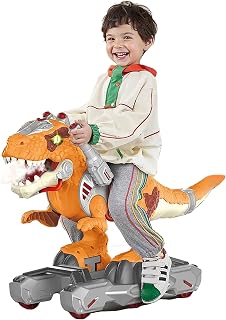 Dinosaur Ride-On Scooter for Toddlers – Electric Push & Ride Foot-to-Floor Sliding Rideable Toy with Music, Lights, Mist Spray for Boys & Girls - Orange (Orange)